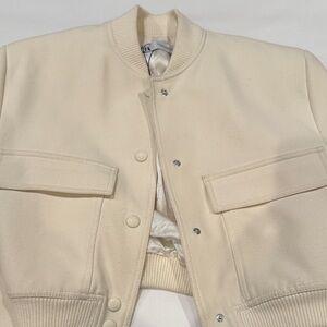 Zara Cream cropped Bomber Jacket